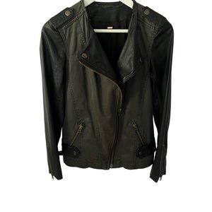 Free People biker style jacket made of faux leather and material.